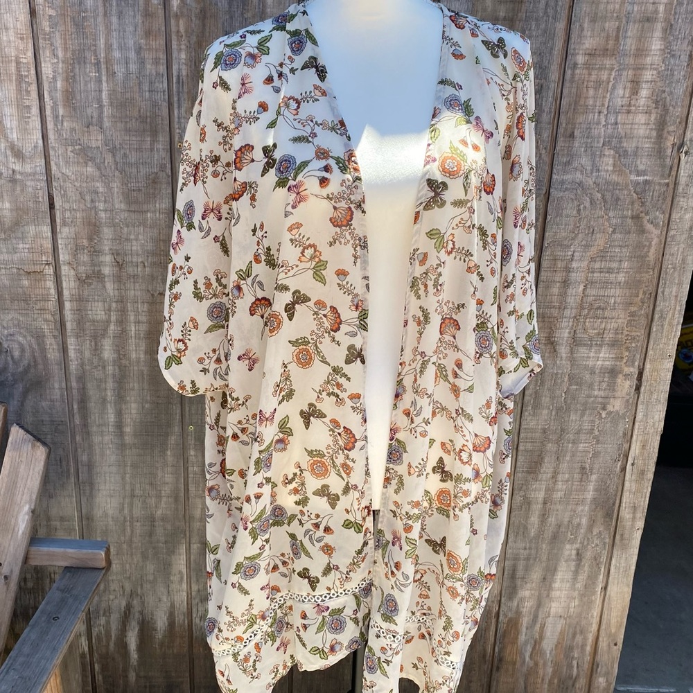 Wild Jasmine Cream Floral Kimono Duster Size 3X